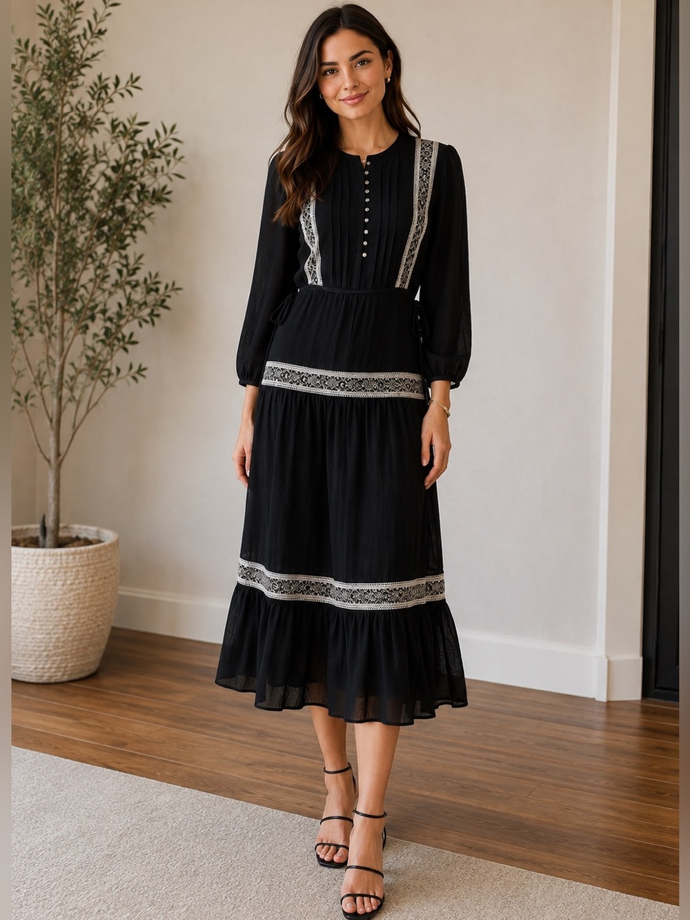 Rebecca Minkoff Black Crewneck Dress with White Trim